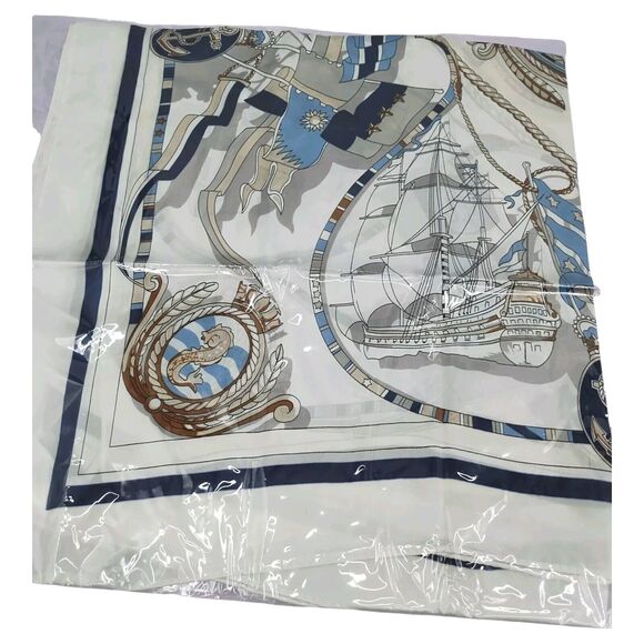 Roizsx Fashion Head Scarf Square Satin for Hair Beach Print Old Ship Navy/White - Picture 10 of 12